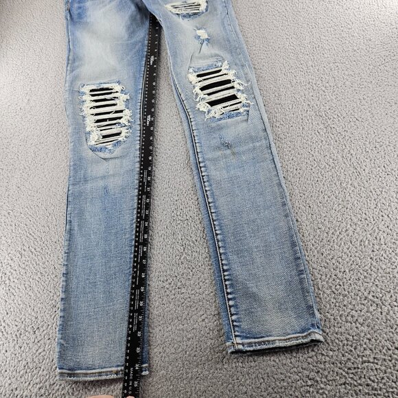 MNML Jeans Mens 34 Blue X203 Stretch Denim Distressed Ripped Slim Fit Pants - Picture 11 of 16